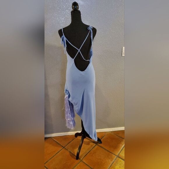 Cult Gaia Giselle Tie Hem Stretch Silk Slipdress In Bluebell Midi Dress Blue - Picture 4 of 16